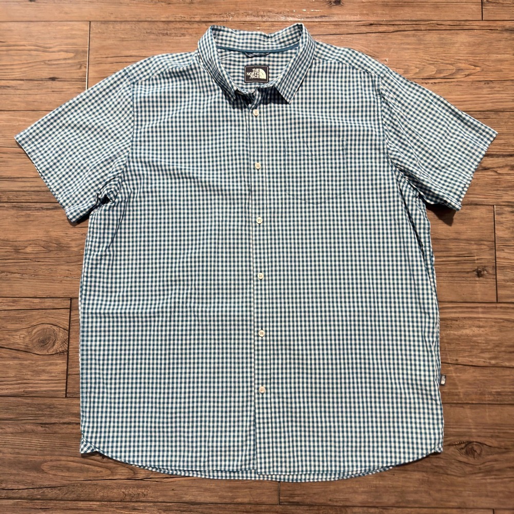 The North Face Button Down Shirt Gingham Blue‎ White Short Sleeve XXL